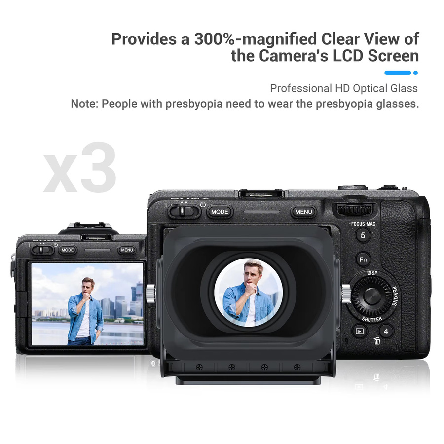 JJC Professioneller 3,0x HD LCD Bildschirm Sucher Kamera Extender für Sony FX30 und FX3 in Schwarz - Bild 3