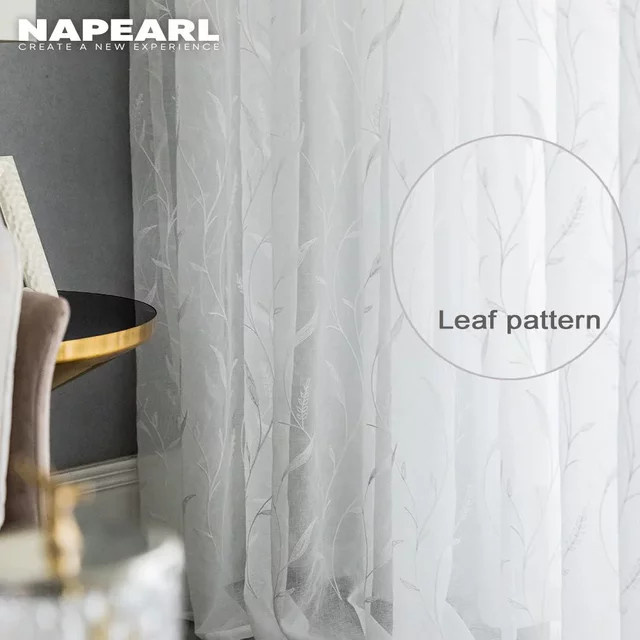 NAPEARL Weiße bestickte Voile-Vorhänge, transparente Fenstervorhänge für Schlafzimmer und Wohnzimmer, Breite: 130 cm, Höhe: 100 cm - Bild 1