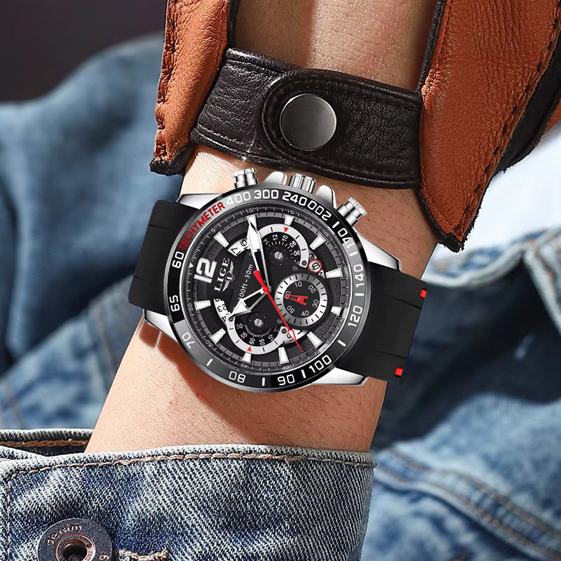 LIGE Armbanduhr Quarz, Silikonarmband, Schwarz, Herren - Bild 5
