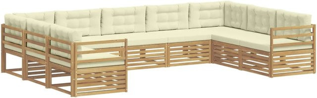 vidaXL Outdoor-Sofagarnitur aus Akazienholz in U-Form, 9-teiliges Set in Weiß und Beige mit Polstern, B/T/H: 404 x 245,5 x 73 cm - Bild 1