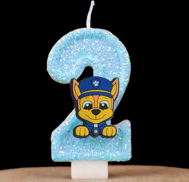Paw Patrol Chase Kerze als Kuchen Dekoration für den Kindergeburtstag mit niedlicher Hund Figur - Bild 1