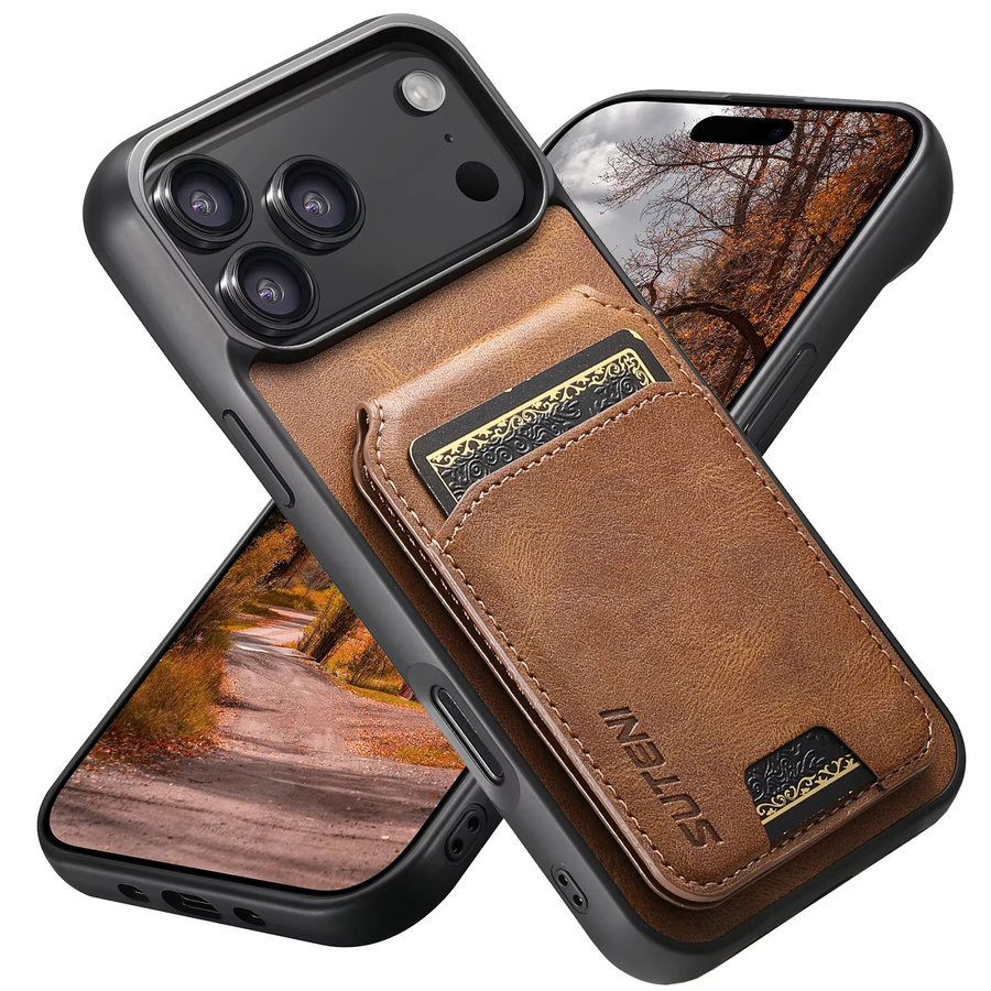 EUCAGR Luxus Handyhülle aus Kunstleder mit Öl-Wachs-Muster und Kartenhalter als Taschenständer für iPhone 17 Pro Max 17 Air 16 Plus 15 14 13 12 Pro in Blau und Braun - Bild 3