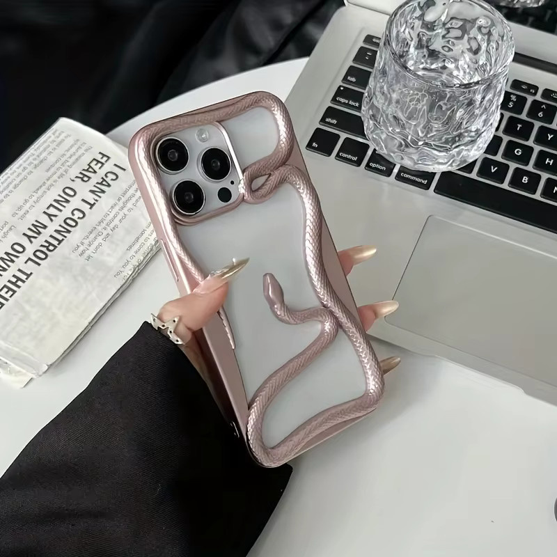 Schutzhülle mit Schlangenmotiv aus 3D-Soft-TPU für Apple iPhone 17 16 15 14 13 Pro Max in Schwarz - Bild 3