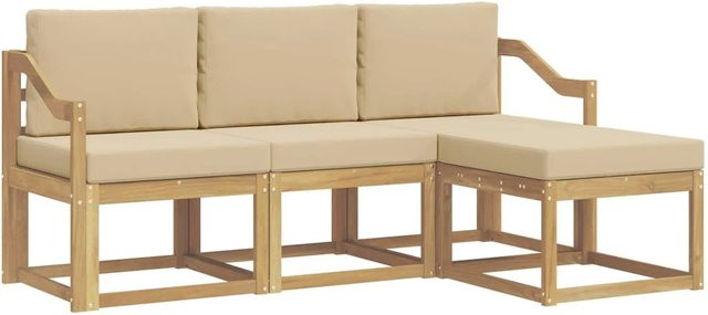 vidaXL Outdoor-Sofagarnitur 4-teilig aus Akazienholz in Beige und Weiß mit Polstern und L-Form - Bild 1
