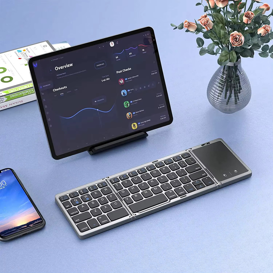 Kebidumei Faltbare Bluetooth 5.1 Mini-Tastatur mit Touchpad in Schwarz für Windows, Android und iOS - Bild 4