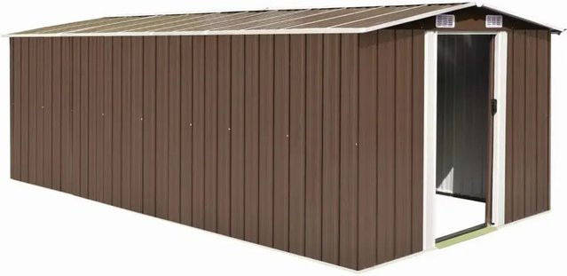 vidaXL Gerätehaus aus verzinktem Stahl in Braun mit zweiflügeligen Schiebetüren und Lüftungsschlitzen, B/T/H: 489 x 257 x 181 cm - Bild 1