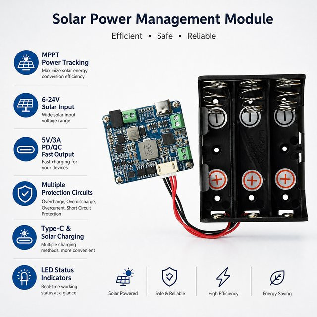 Solar Power Manager Modul D in Blau für Arduino, Jetson und Raspberry Pi zum Laden von Li-Akkus mit 5V 3A Ausgang für 6 bis 24V Solarmodule - Bild 1