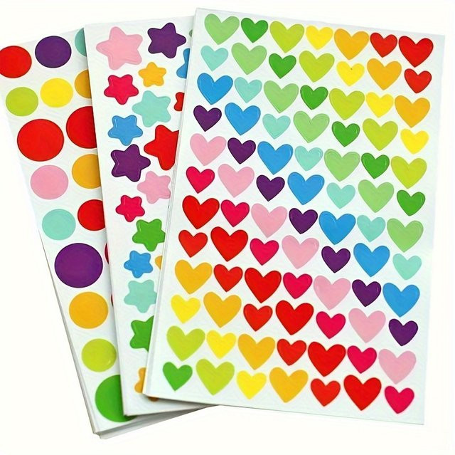 1000 bunte Aufkleber Set in Herz-, Stern- und Punktform, 15 Packungen für Sammelalben und Bastelarbeiten, Multicolor - Bild 1