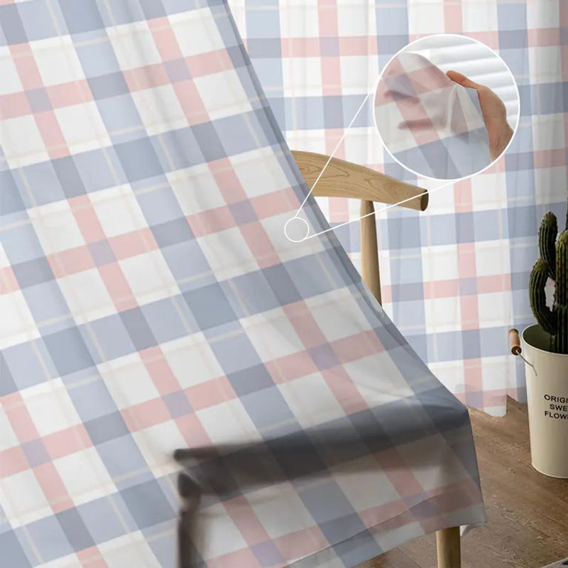 Super Six Transparenter Voile Vorhang mit kariertem geometrischem Webart aus Chiffon, Mehrfarbig, Breite: 135 cm, Höhe: 114 cm - Bild 2