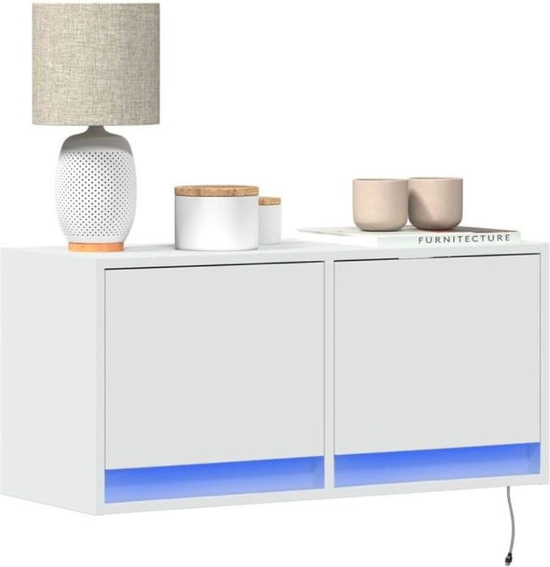 Vidaxl TV-Wandschrank mit LED-Beleuchtung in Weiß, Modernes Design aus Holzwerkstoff, B/T/H: 80 x 31 x 38 cm - Bild 1
