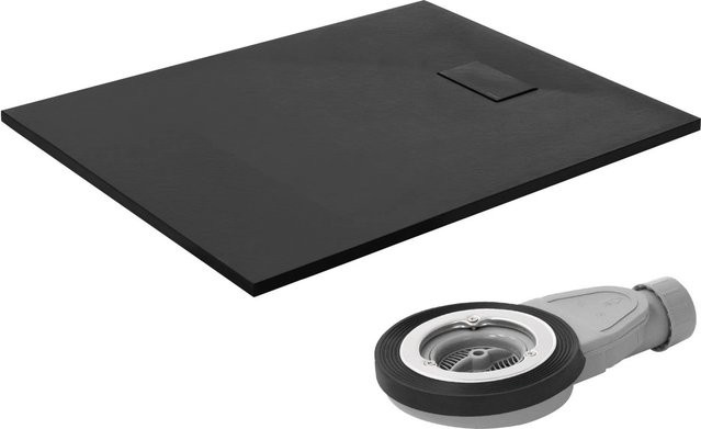 LuxeBath Duschwanne aus Mineralcast in Schwarz mit Ablaufgarnitur, rechteckig, rutschhemmend, B: 120 cm, T: 90 cm, H: 3 cm - Bild 1