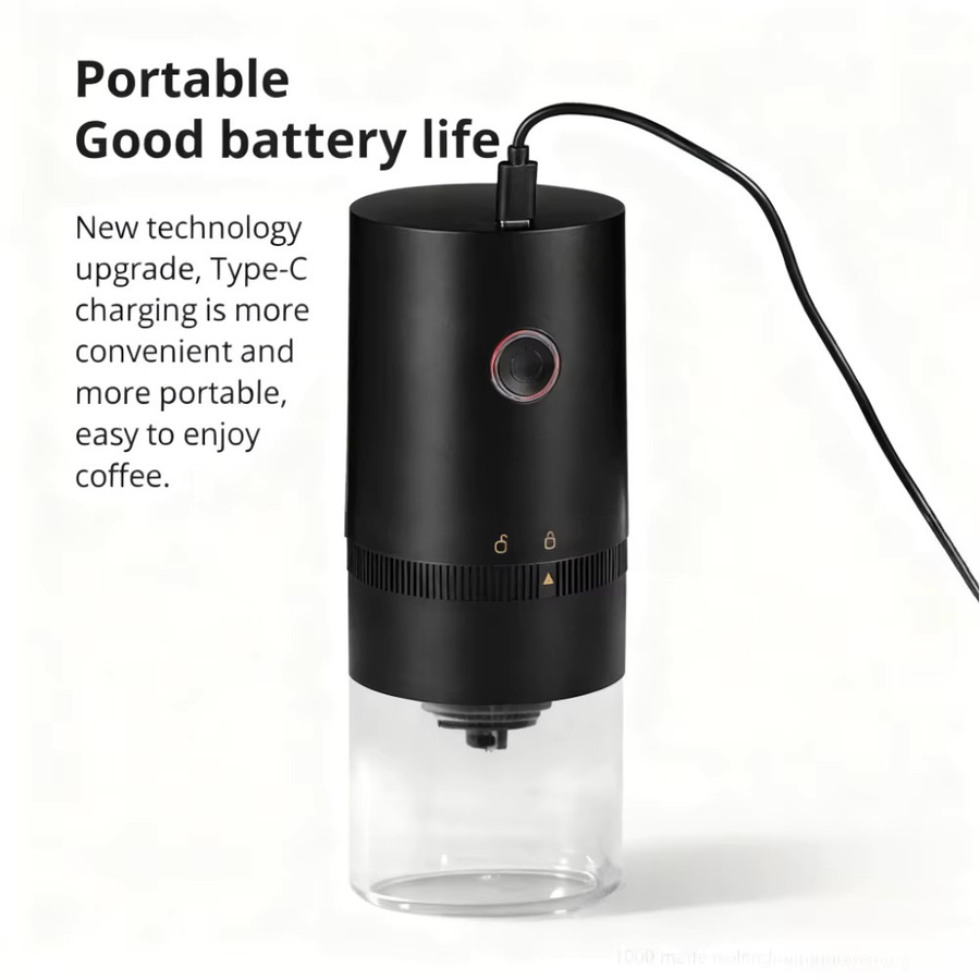 FEB.WIND Elektrische Kaffeemühle mit Keramik-Schleifkern, wiederaufladbar via USB, für Kaffeebohnen, Schwarz oder Weiß - Bild 4