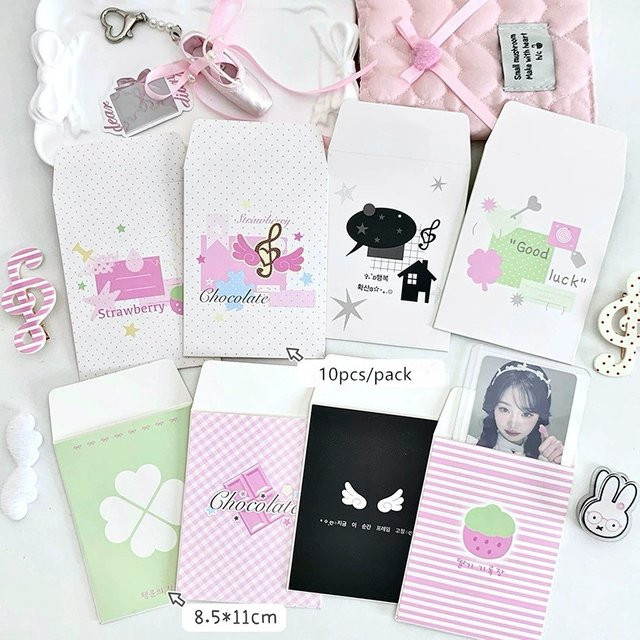 MINKYS 10er Pack Kawaii Fotokartenhalter mit Engelsflügel und Kleeblatt für 3 Zoll Fotokarten, Aufbewahrungstaschen aus Papier - Bild 1