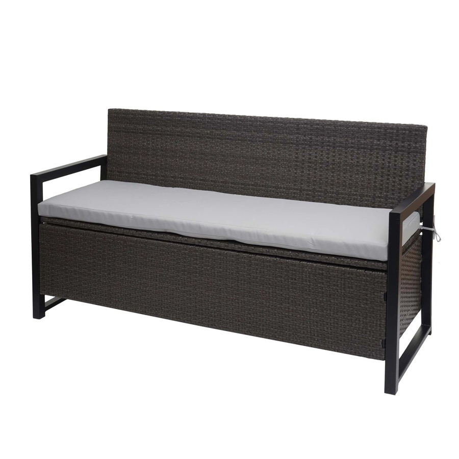 MCW Poly-Rattan 3er Sitzbank F39 als Gartenbank und Truhenbank mit Staufach und Sitzkissen in Grau - Bild 2