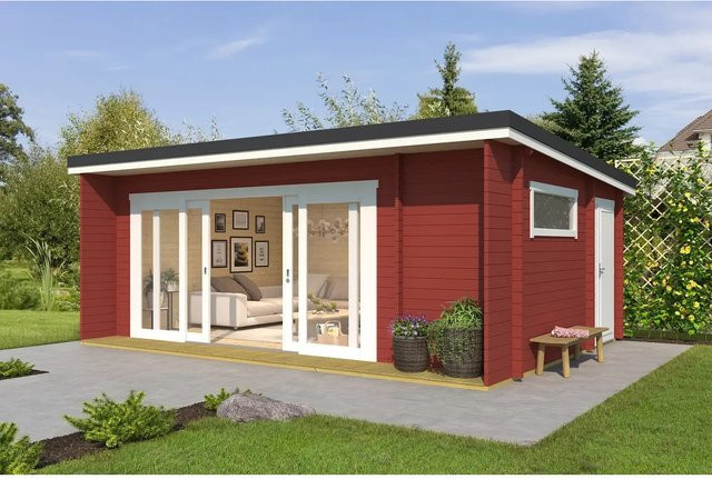 Lasita Blockbohlenhaus Java Gartenhaus mit Pultdach in Schwedenrot, B/H/T: 348 x 256,5 x 470 cm - Bild 1