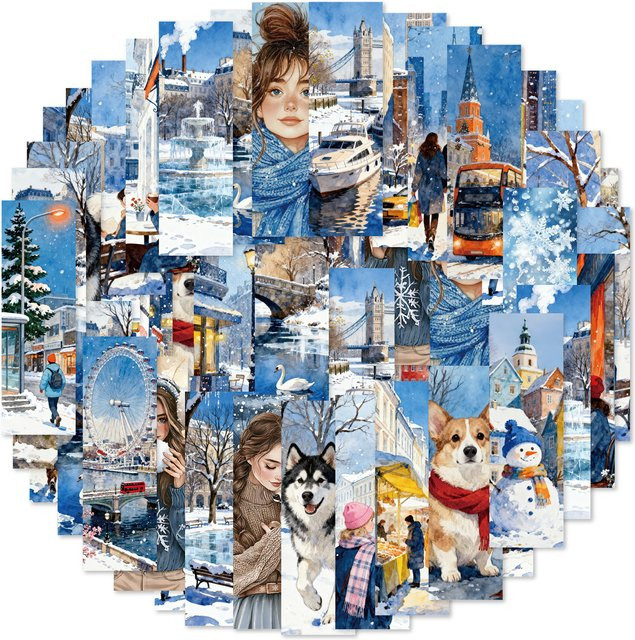 Etori Life Snowy City Traufe Lesezeichen-Aufkleber mit Winterstadt-Architektur und Mädchen-Charakteren, 25 Stück, Multicolour - Bild 1