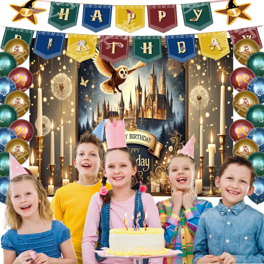 Cartoon Magic Academy Geburtstagsparty-Dekorationsset mit Banner, Ballons und Cupcake-Toppern in Mehrfarbig - Bild 5