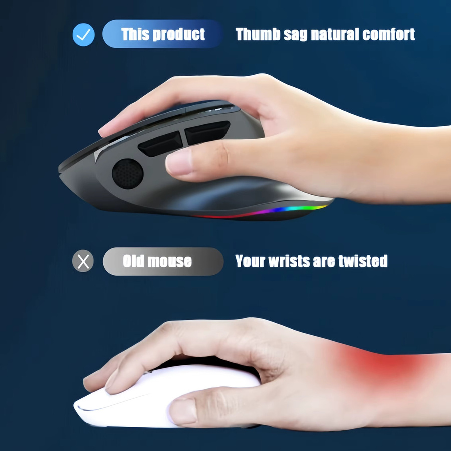 Bytelike Dual-Mode Bluetooth Funkmaus mit RGB, ergonomisch und wiederaufladbar, Schwarz - Bild 3