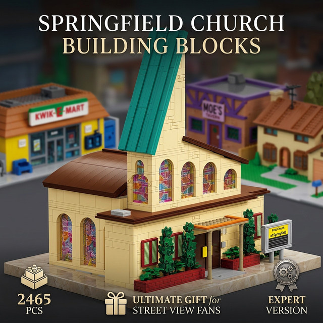 barweer Springfield Kirchen-Architekturmodell, Bausteine, 2465 Teile, mit LED-Beleuchtung, ab 14 Jahren - Bild 1