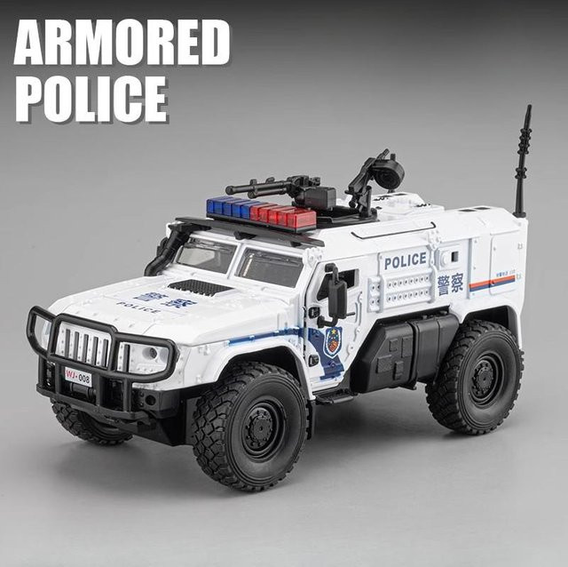 Linyi Swat gepanzertes Polizeiauto, Modell Spielzeug, 1:32 Skala, Metall, Sound und Licht, ab 14 Jahren - Bild 1