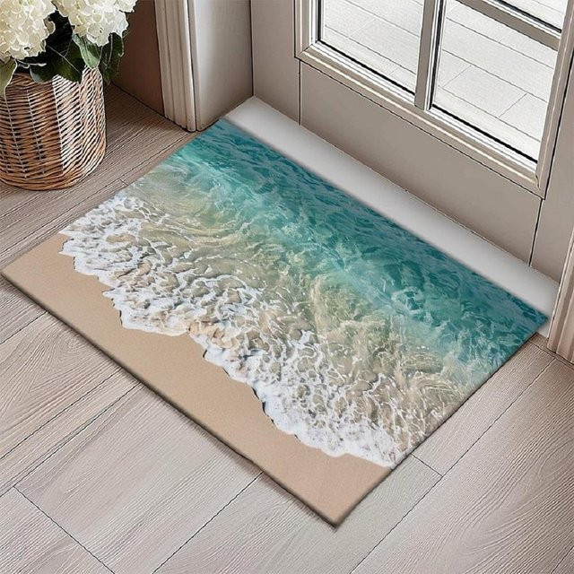 Rutschfeste Bodenmatte Lodestar mit Strandblick und Kokospalmen in Weiß, B/B: 60 x 40 cm - Bild 1
