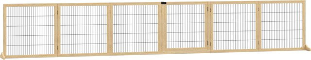 Aosom PawHut Türschutzgitter Absperrgitter für Hunde aus Kiefernholz und Metall in Natur, B/T/H: 432 x 36 x 70 cm - Bild 1