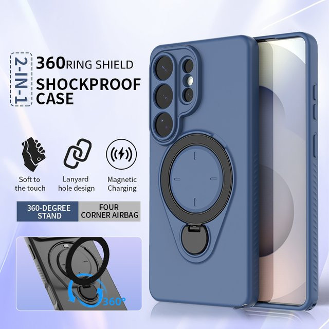 Magnetische Schutzhülle für Samsung Galaxy S26, S26 Plus und S26 Ultra mit 360 Grad rotierendem Ständer und Wireless Charging Unterstützung, Schwarz - Bild 1