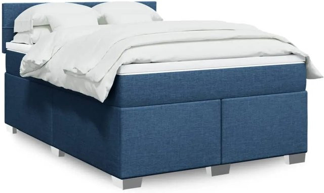 vidaXL Boxspringbett mit Matratze in Blau und Weiß, Hybrid-Bett mit Taschenfederkern, USB-Anschluss und Unterbettbeleuchtung, B/T: 140 x 200 cm - Bild 1