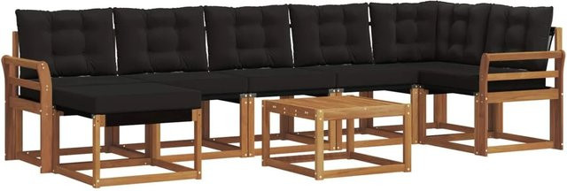 vidaXL Outdoor-Sofagarnitur 8-teilig aus Akazienholz mit Kissen in Natur und Schwarz - Bild 1