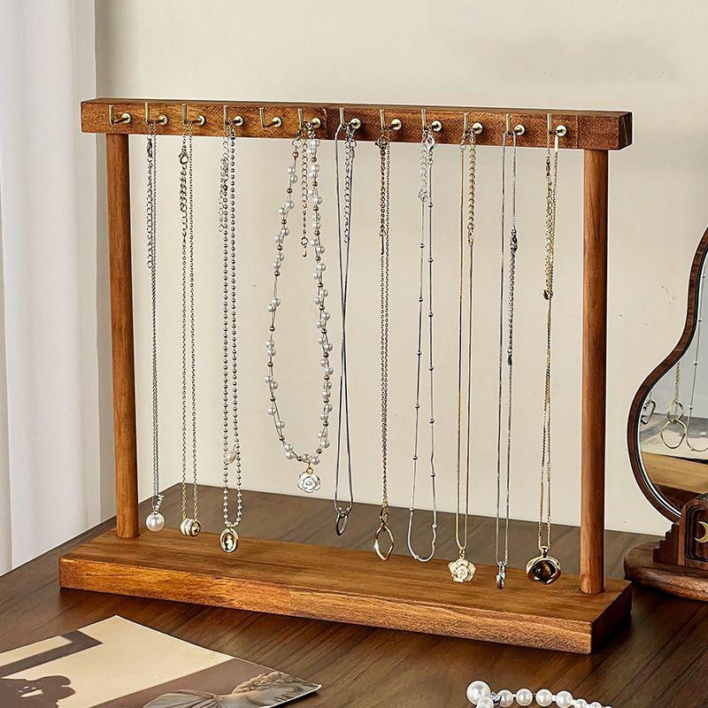SZwatch Schmuck-Organizer aus Massivholz mit 12 Haken für Halsketten, Ohrringe und Armbänder in Holzfarbe - Bild 5