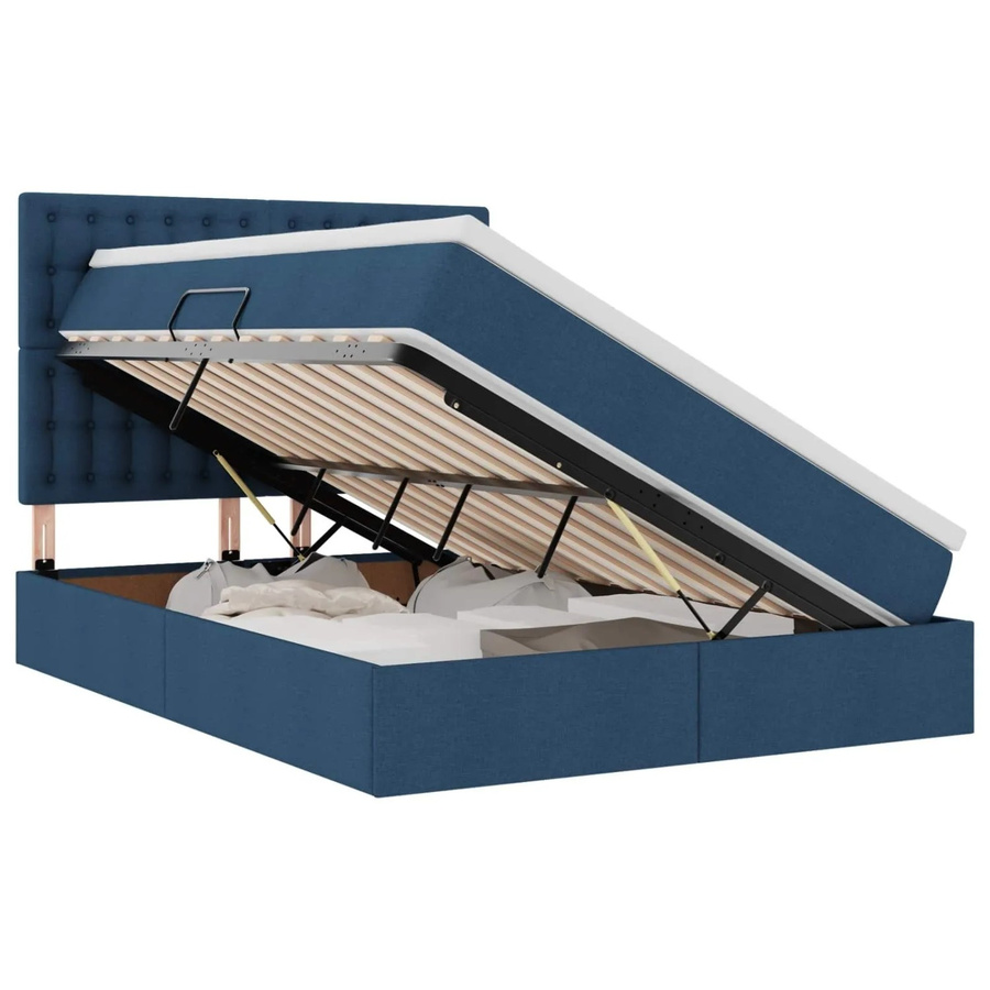 vidaXL Bett mit Stauraum und blauer LED-Unterbettbeleuchtung in Blau, B/T/H: 140 x 200 x 128 cm - Bild 2