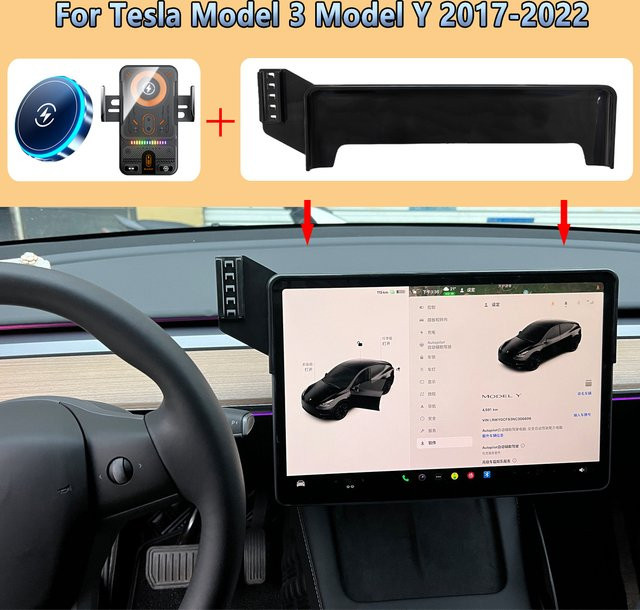 Magnetischer Autotelefon-Bildschirmhalter für Tesla Model 3 und Model Y (2017–2022) mit kabelloser MagSafe-Ladefunktion in Schwarz - Bild 1