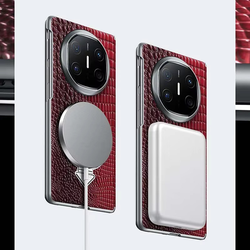 Luxus Business Handyhülle für Huawei Mate X6 X5 X3 mit Alligatormuster und Magnetring in Braun - Bild 2