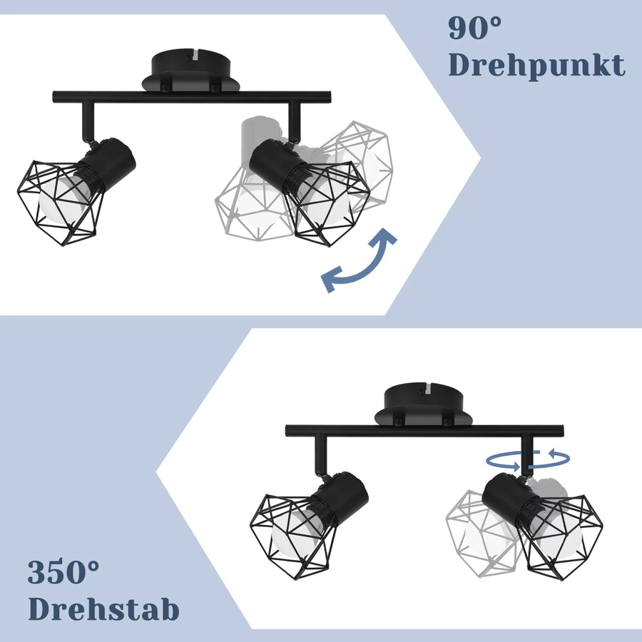 Nettlife 2-flammige Deckenlampe im Industrie-Design, Schwarz, E14, verstellbar und schwenkbar aus Metall - Bild 2