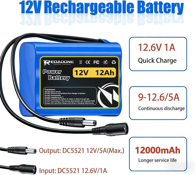 Aleaivy Hochleistungs 12V Lithium-Ionen-Akku 12Ah 3S2P mit BMS in Blau für DIY-Stromversorgung, LED-Streifen, RC-Boote und Spielzeug - Bild 1