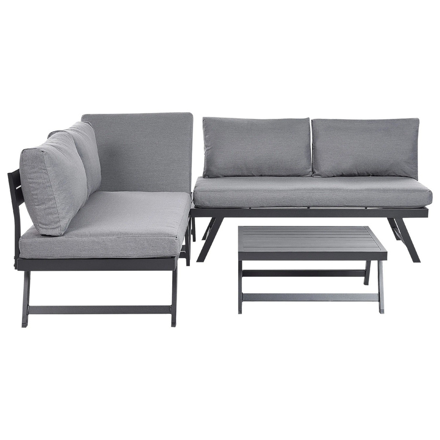 Beliani Lounge Set COCCORINO in Dunkelgrau mit L-Form, Outdoor-Sofa, Couchtisch und Ottoman aus Aluminium und wetterfestem Polyester, B/T/H: 196 x 196 x 64 cm - Bild 2