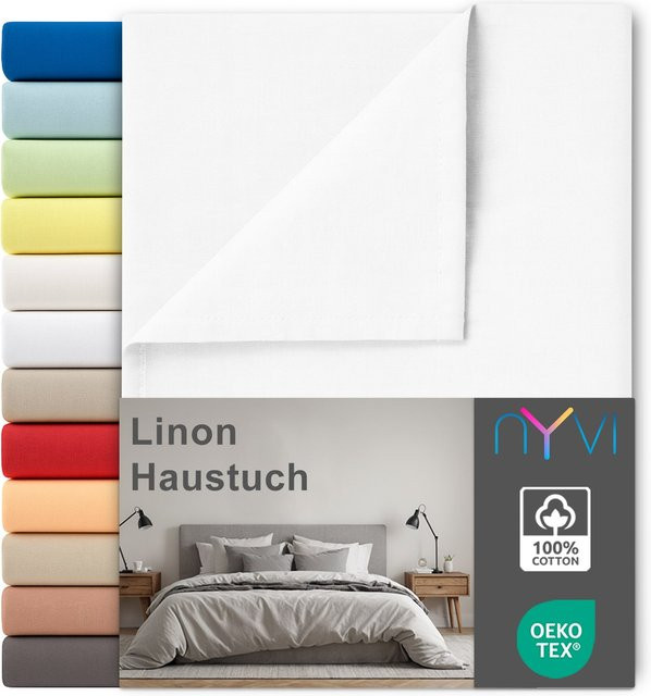 NYVI Linon Deluxe Bettlaken aus 100% atmungsaktiver Baumwolle, Weiß, B: 150 cm, L: 250 cm - Bild 1