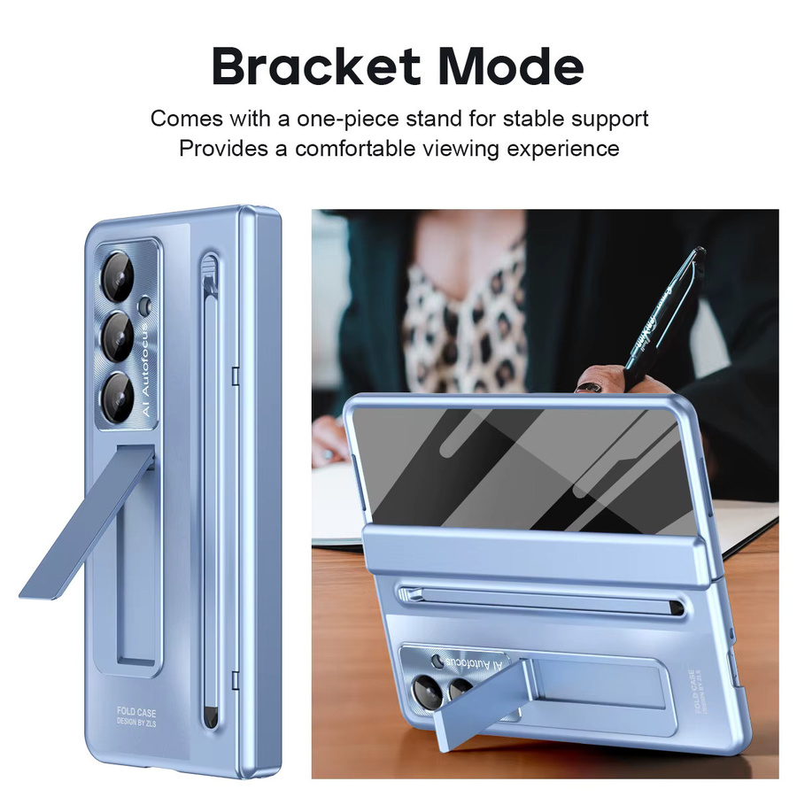 Faltbare 360° Vollschutz-Scharnierhülle für Samsung Galaxy Z Fold 7 6 5 4 5G mit Touchpen, gehärteter Glasfolie und Ständer in Black oder Blue - Bild 2