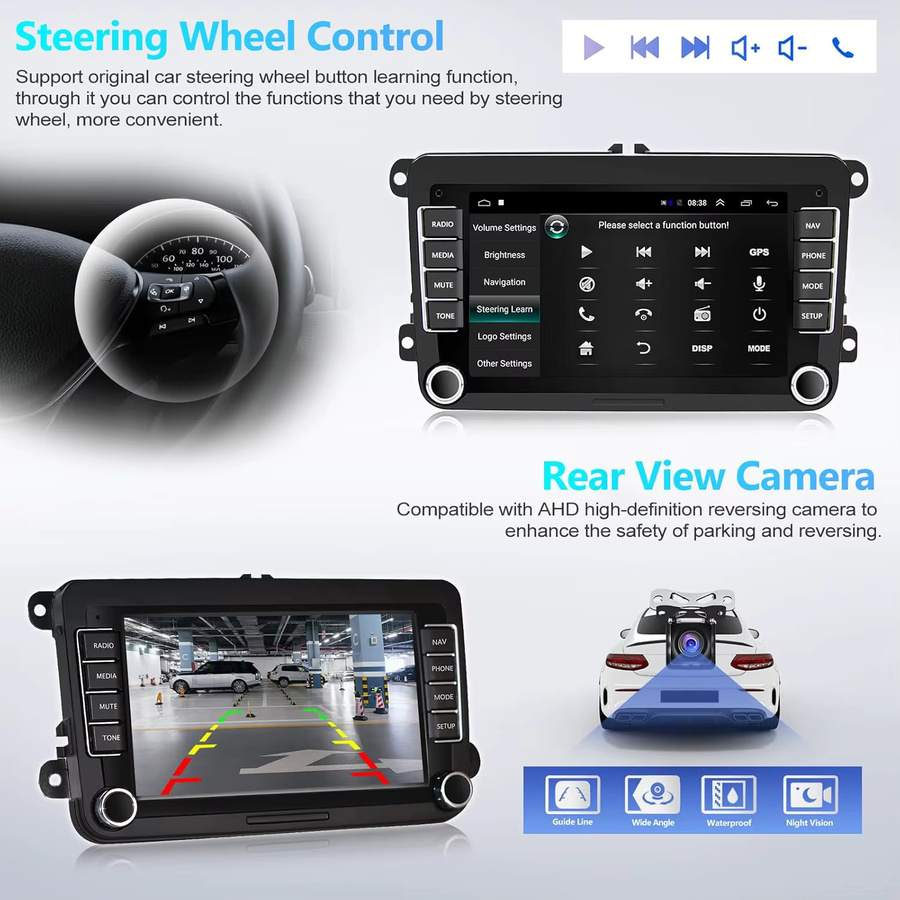GEARELEC 2 DIN Autoradio mit Android 14, Carplay und Android Auto für VW Volkswagen Skoda Octavia Golf 5 6 Touran Passat B6 Polo Jetta, Schwarz - Bild 4