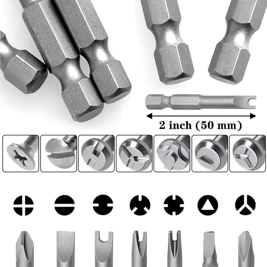1/4-Zoll Präzisions-Schraubendreher-Bits Set mit Y, U und Dreieck-Profil sowie Sicherheitsspitze in Silber - Bild 3