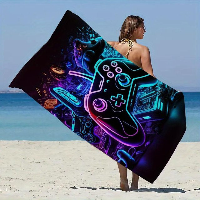 JMG Household Supplies Neon-Spielecontroller Strandtuch aus Mikrofaser, Blau/Mehrfarbig, B/H: 70 x 140 cm - Bild 1