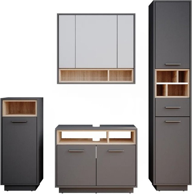 Vicco Badmöbel-Set Beatrice in Anthrazit mit Spiegelschrank, Waschtisch und Hochschrank - Bild 2