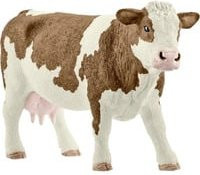 Schleich Farm World Spielfigur Fleckvieh-Kuh in Weiß, Hellgelb und Rotbraun - Bild 1