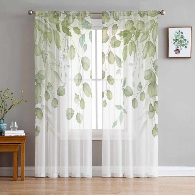 A Family Of Home Textiles Transparentes Organza-Fenstervorhang mit Blumen-Aquarell-Design in Weiß, Breite: 135 cm, Höhe: 114 cm - Bild 1