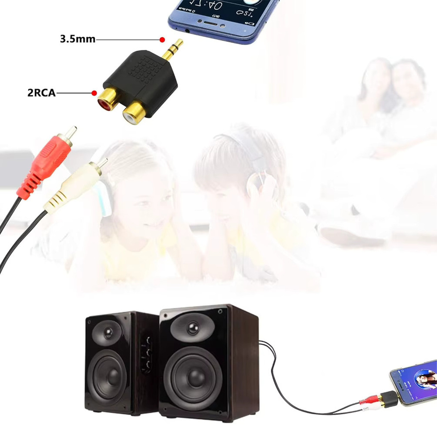 FRHY Audio-Splitter-Kabel 3,5 mm Klinke auf 2-RCA Stereo Adapter, vergoldet, Schwarz - Bild 5