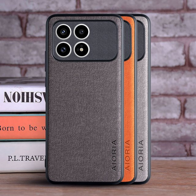 Modische Lederhülle für Poco F8 Pro aus weichem TPU und Textil-Leder in Schwarz und Grau - Bild 1