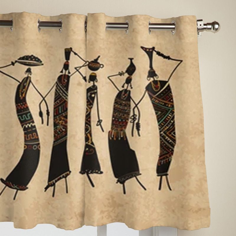 Super Six Dekorative Vorhänge mit afrikanischem Frauenmotiv in Beige, 2er-Set, B: 135 cm, H: 230 cm - Bild 3