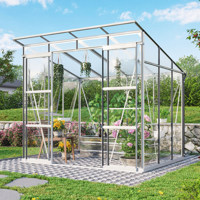 Vitavia Gewächshaus Playa 5900 mit Pultdach aus Aluminium in Silber inklusive Fundament und Doppel-Schiebetür - Bild 4