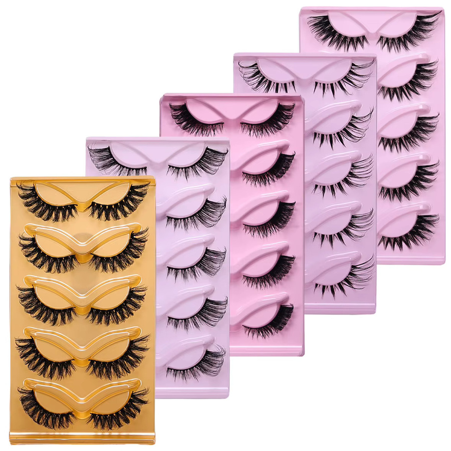 JIEFUXIN Künstliche Wimpern Katzenaugen-Stil, 5 Paar, lang, dick, flauschig - Bild 3