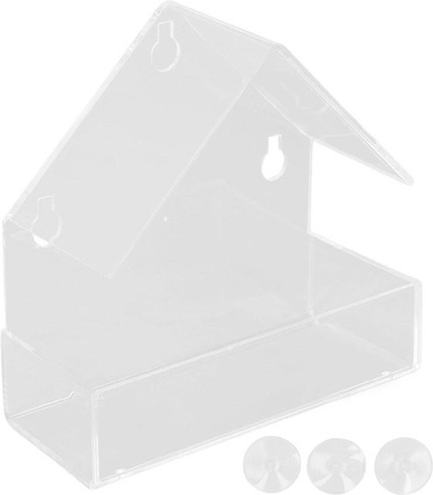 CosyHome Fenster-Vogelfutterhaus aus Acryl mit Saugnapf in Weiß und Transparent